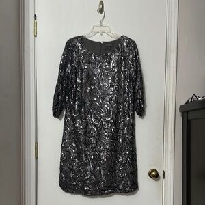 Gray Sequined Dress with 3/4 Sleeves